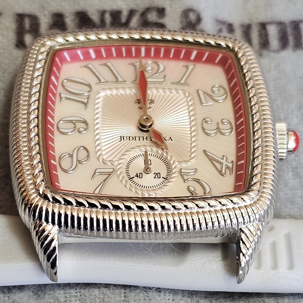 Judith Ripka Silver-Tone Watch with Red Accents and Red Strap - Picture 11 of 14